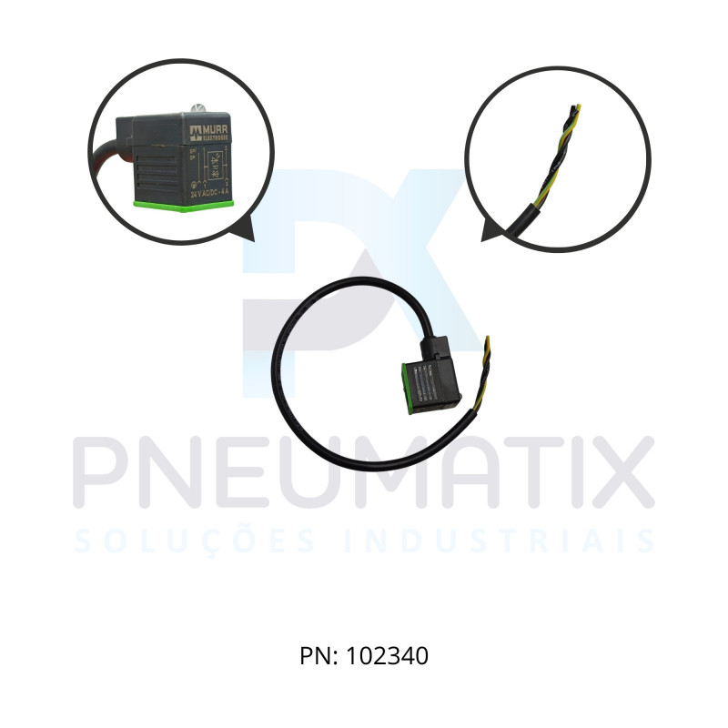 CABO C/CONECTOR 30CM P/BOBINA FORMATO BI C/LED TENSAO 24VAC/VDC 2 POLOS COR PRETO 711021-6160030 MURRELEKTRONIK