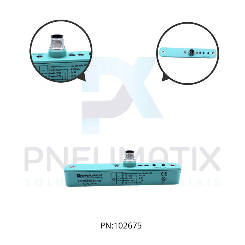 SENSOR IND.POSIC.LINEAR Sn:120MM ALIM.10-30VDC SAIDA 4-20mA+2NA PNP M12 5P IP67 PMI120-F90-IE8-V15 PN:191139 PEPPERL