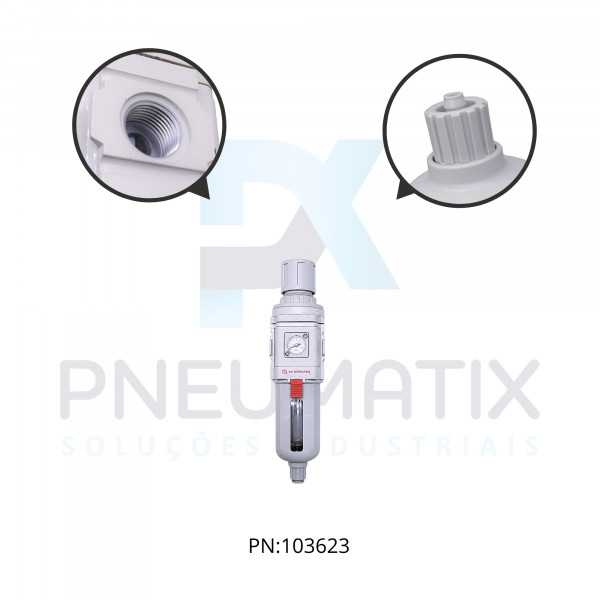 FILTRO REGULADOR DE PRESSAO R.1/2 BSP COPO POLICARBONATO DRENO AUTOMATICO 5 MICRAS C/MANOMETRO B49G-4GK-AW1-RMG NORGREN