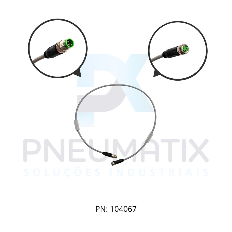 CABO C/CONECTOR 6MTS MACHO RETO M8 3 POLOS FEMEA RETO M8 3 POLOS MONTADO PUR/PVC COR CINZA 788001-2200060 MURRELEKTRONIK