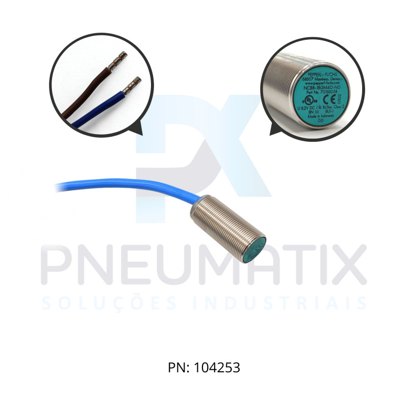 SENSOR IND.CIL.NAMUR Sn:8MM 2 FIOS TENSAO NOMINAL 8,2V PVC 6MM 2MTS NCB8-18GM40-N0 PN:70133058 PEPPERL
