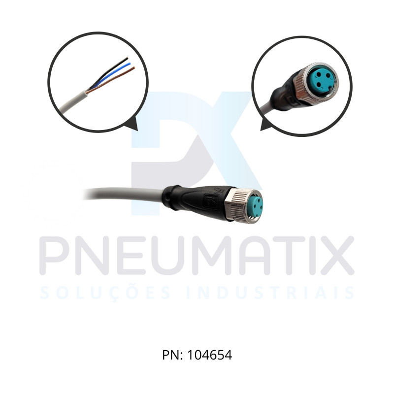 CABO C/CONECTOR 5MTS FEMEA RETO M8 3 POLOS COR CINZA PVC V3-GM-5M-PVC PN:109023 PEPPERL