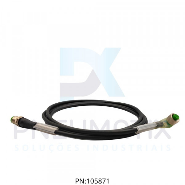 CABO C/CONECTOR 2MTS MACHO RETO M12 4 POLOS FEMEA ANGULAR M12 4 POLOS C/LED COR PRETA 740341-6240200 MURRELEKTRONIK