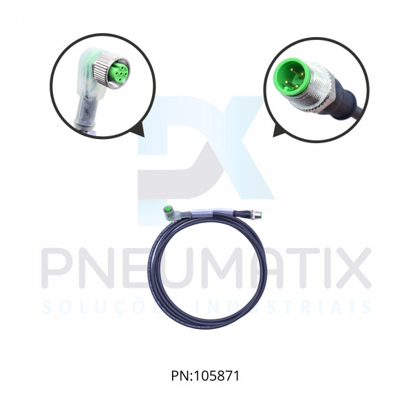 CABO C/CONECTOR 2MTS MACHO RETO M12 4 POLOS FEMEA ANGULAR M12 4 POLOS C/LED COR PRETA 740341-6240200 MURRELEKTRONIK