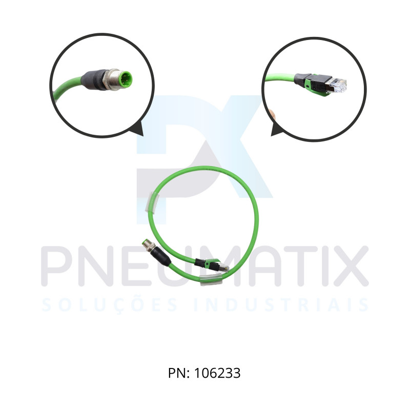 CABO C/CONECTOR M12 D-CODED MACHO RETO + RJ45 PUR VERDE 0,5 MT 744711-7940050 MUR ELEKTRONIK