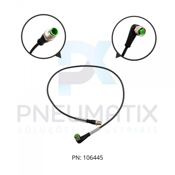 CABO C/CONECTOR 0,6MTS MACHO RETOM12+ FEMEA 90° M12 PRETO PUR 4 POLOS 740121-6340060 MURRELEKTRONIK