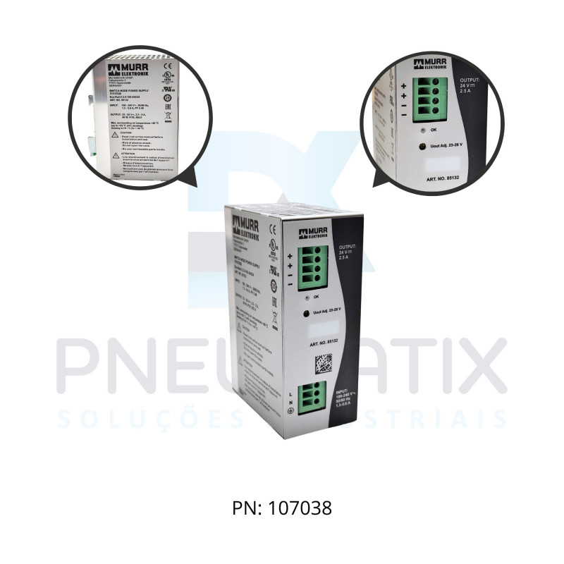 FONTE CHAVEADA MONOFASICA ECO RAIL 2 MONO ALIM.100-240VAC SAIDA 23-28VDC CORRENTE 2,5A ME85132 MURRELEKTRONIK