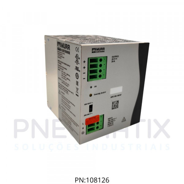 FONTE CHAVEADA MONOFASICA ECO RAIL ALIM.90-265VAC SAIDA 24VCC CORRENTE 20A ME85137 MURRELEKTRONIK