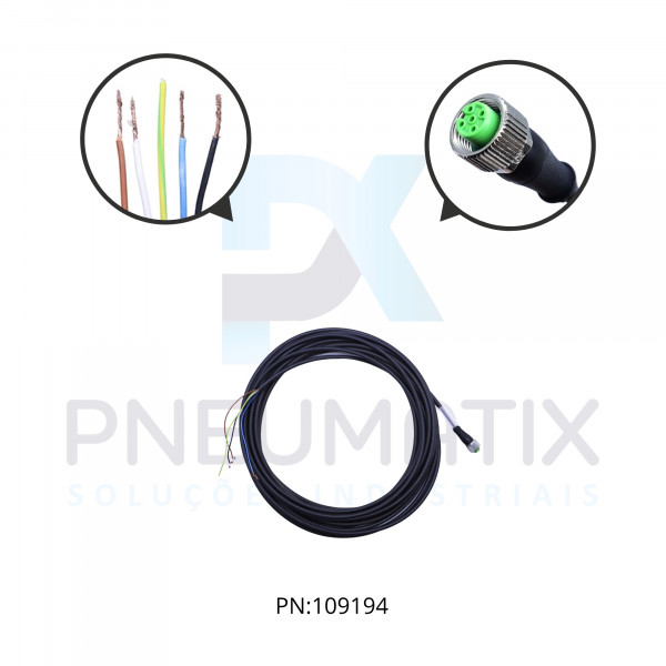CABO C/CONECTOR 10MTS FEMEA RETO M12 5 PINOS PUR PRETO 712241-6551000 MURRELEKTRONIK