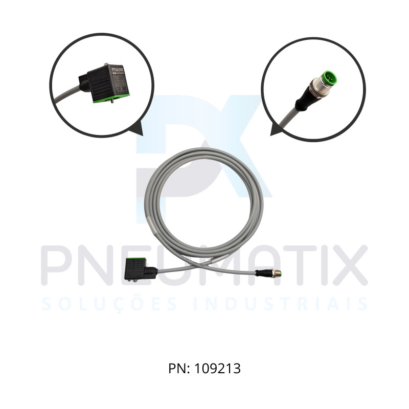CABO C/CONECTOR P/BOBINA FORMATO A 3MT MACHO RETO M12 PUR PRETO 740881-2260300 MURRELEKTRONIK